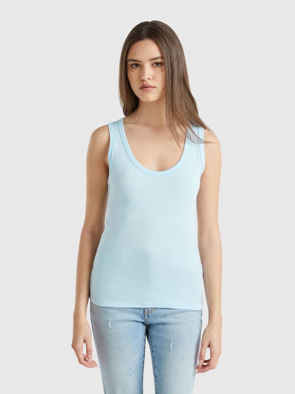 Camiseta de tirantes azul claro de puro algodón Mujer