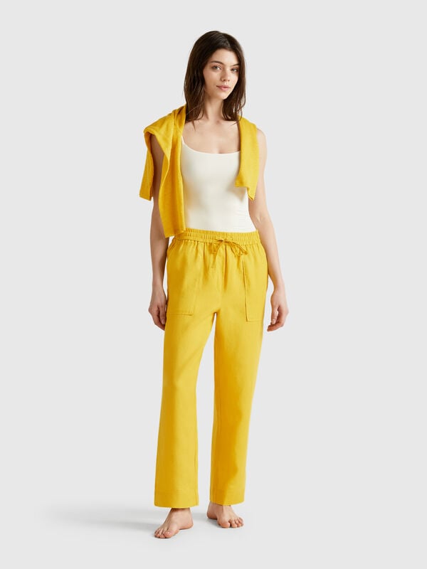 Pantalón de puro lino con elástico Mujer