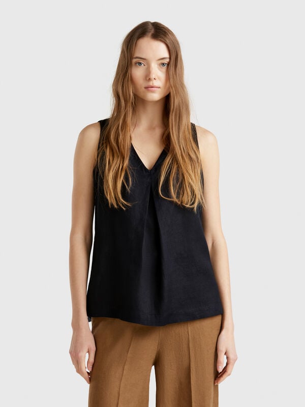 Blusa sin mangas de puro lino Mujer