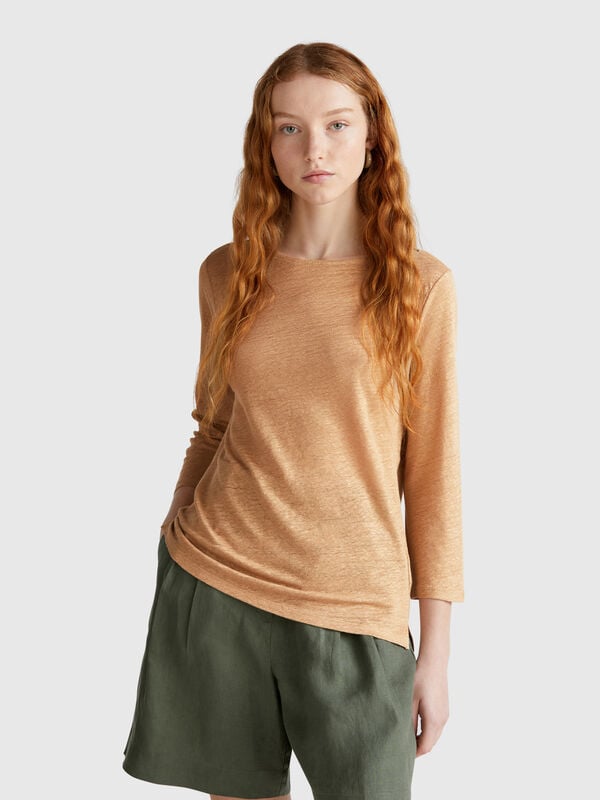 Camiseta manga 3/4 de puro lino Mujer