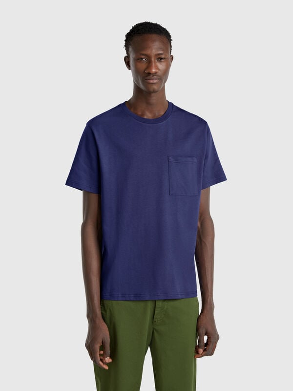 Camiseta azul de algodón orgánico con bolsillo Hombre