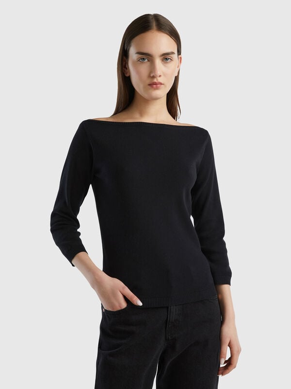 Jersey de 100 % algodón con escote barco Mujer