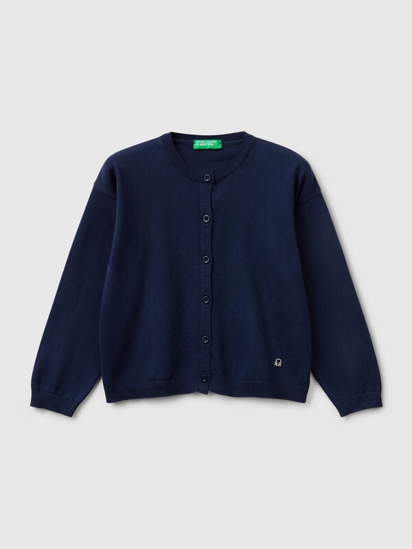 Chaqueta de punto de algodón puro con cuello redondo Niña
