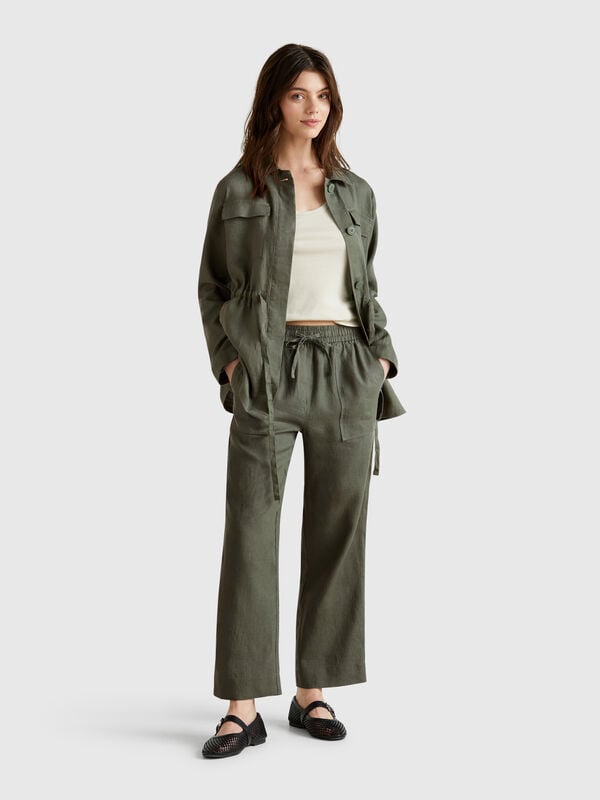 Pantalón de puro lino con elástico Mujer