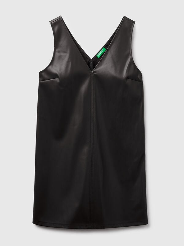 Vestido de escote en pico en tejido revestido Mujer