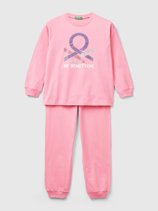 Pijama largo rosa con logotipo de glitter Niño