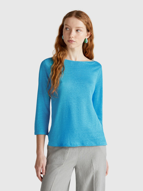 Camiseta manga 3/4 de puro lino Mujer