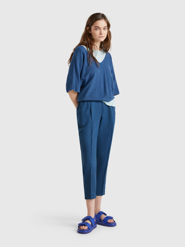 Pantalón cropped 100% lino Mujer