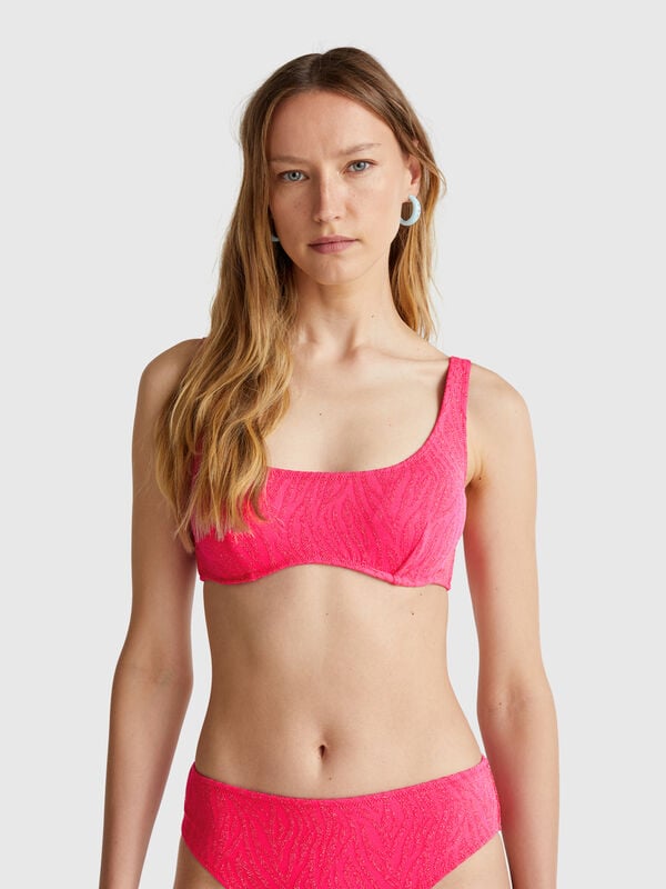 Sujetador de playa con estampado animal y lúrex Mujer