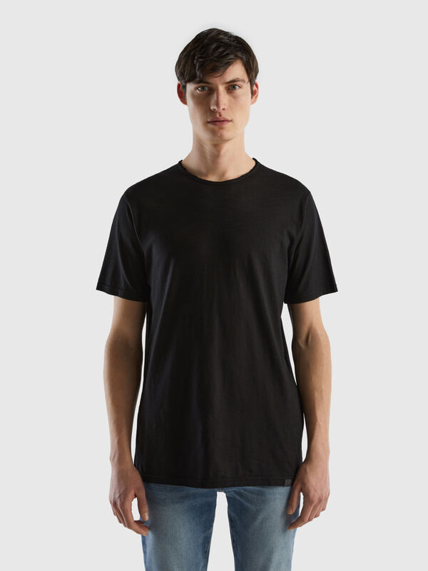 Camiseta negra de algodón flameado Hombre