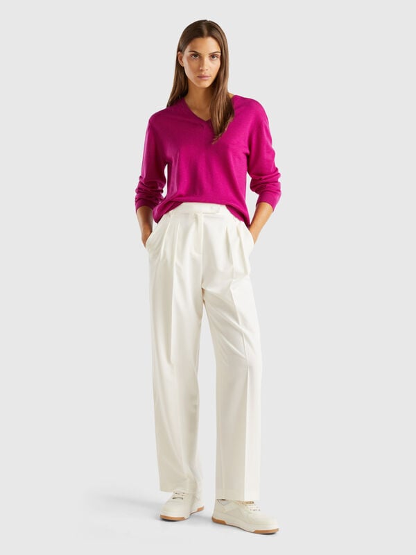 Pantalón amplio de viscosa mixta elástica Mujer