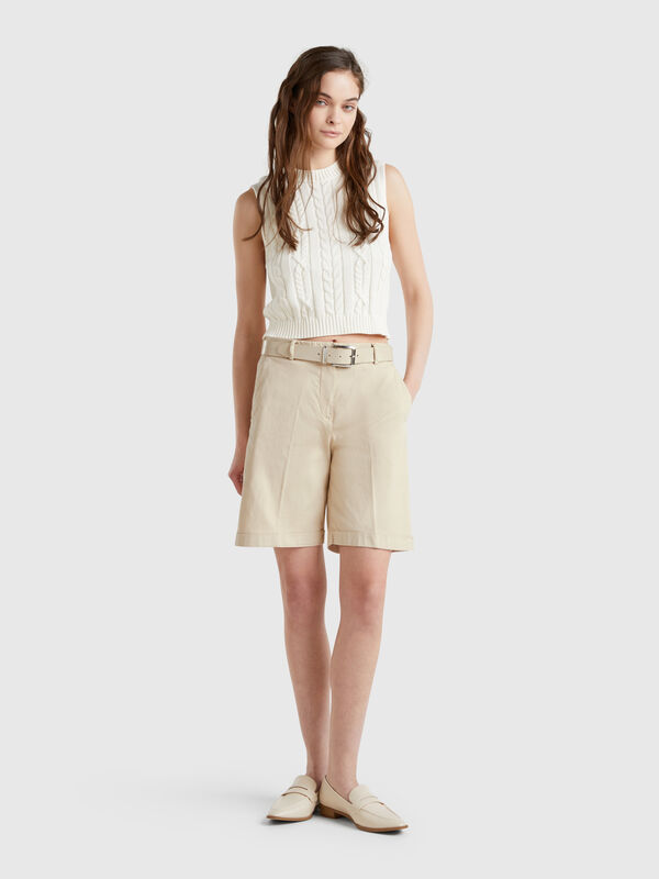 Bermudas con puños de algodón elástico Mujer