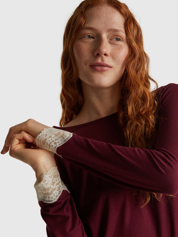 Camisa fluida con encaje Mujer