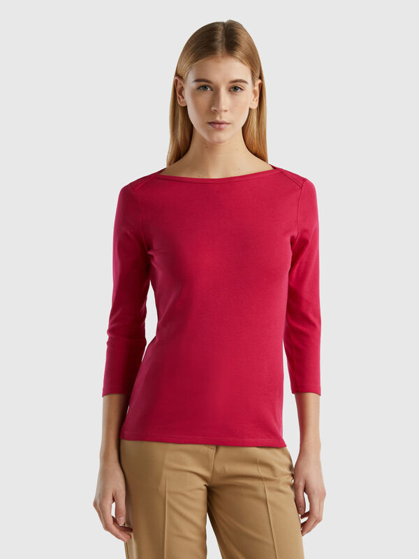Camiseta de 100 % algodón con escote barco Mujer