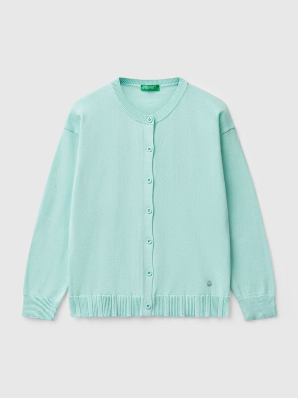 Chaqueta de punto de algodón puro con cuello redondo Niña