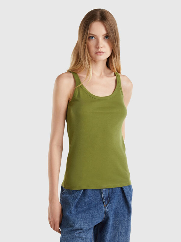 Camiseta de tirantes verde militar de 100 % algodón Mujer