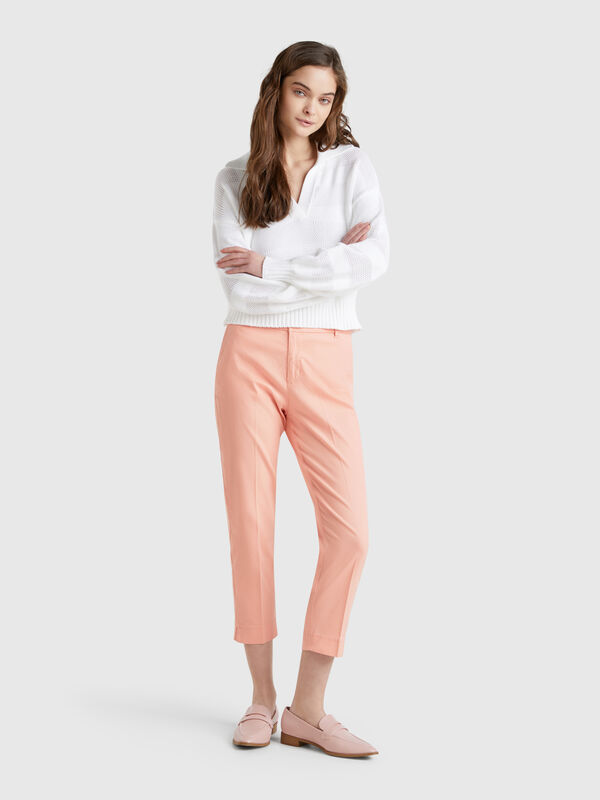 Chinos cropped de algodón elástico Mujer
