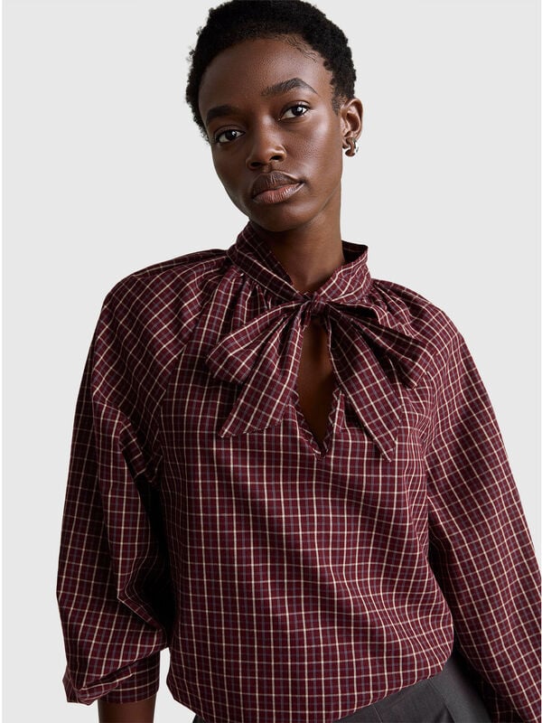 Blusa de cuadros con lazo Mujer