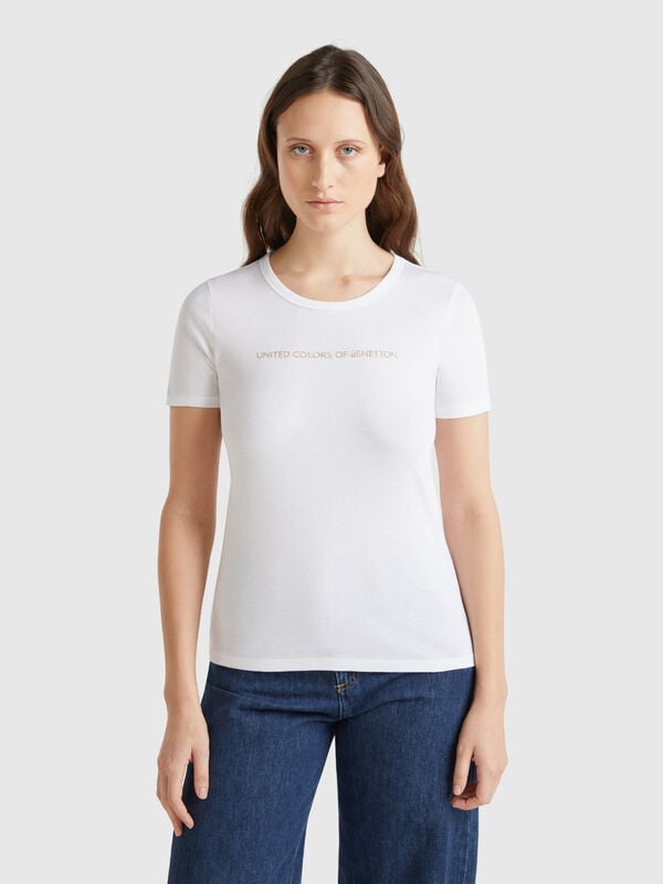 Camiseta de 100 % algodón con estampado de logotipo con glitter Mujer