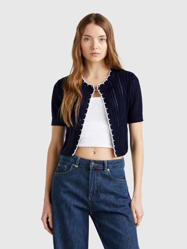 Cárdigan crop perforado Mujer