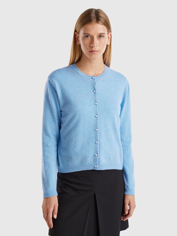 Cárdigan azul claro de pura lana merino Cárdigan azul claro de pura lana merino Mujer