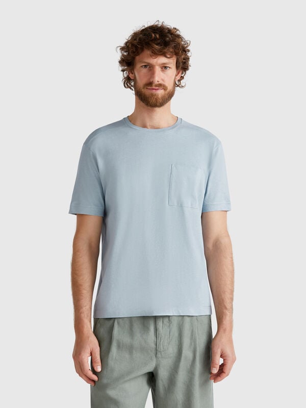 Camiseta mezcla de lino con bolsillo Hombre