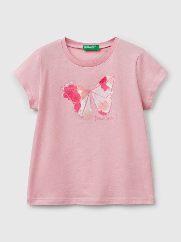 Camiseta de algodón con purpurina Niña