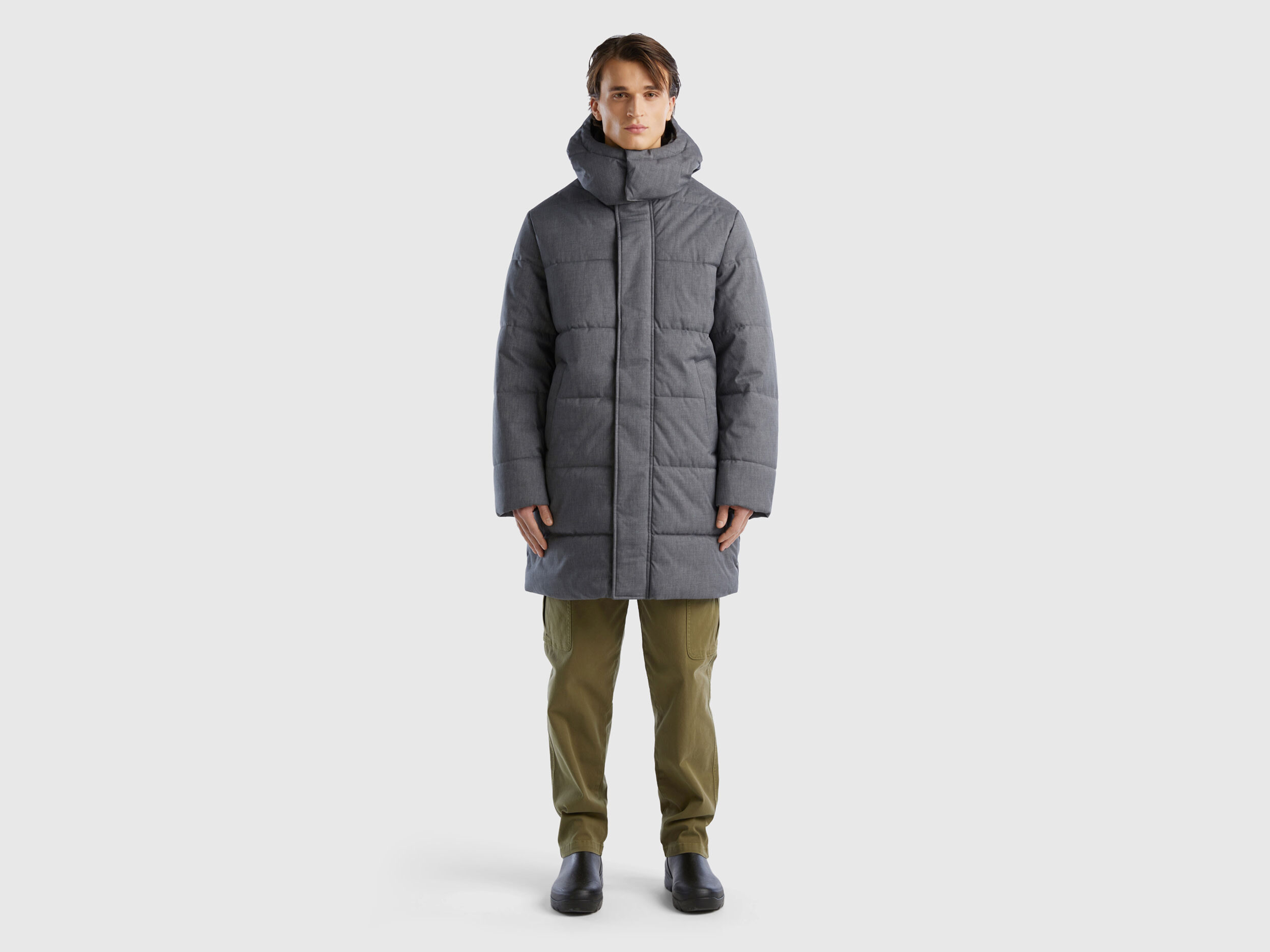 Plum fero largo con capucha desmontable Gris Benetton