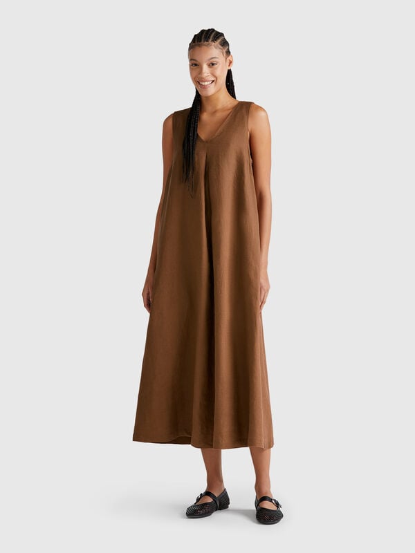 Vestido sin mangas de puro lino Mujer
