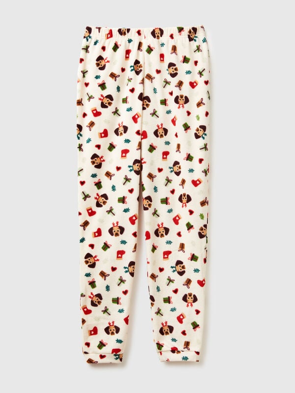 Pantalones de forro polar con estampado navideño Mujer