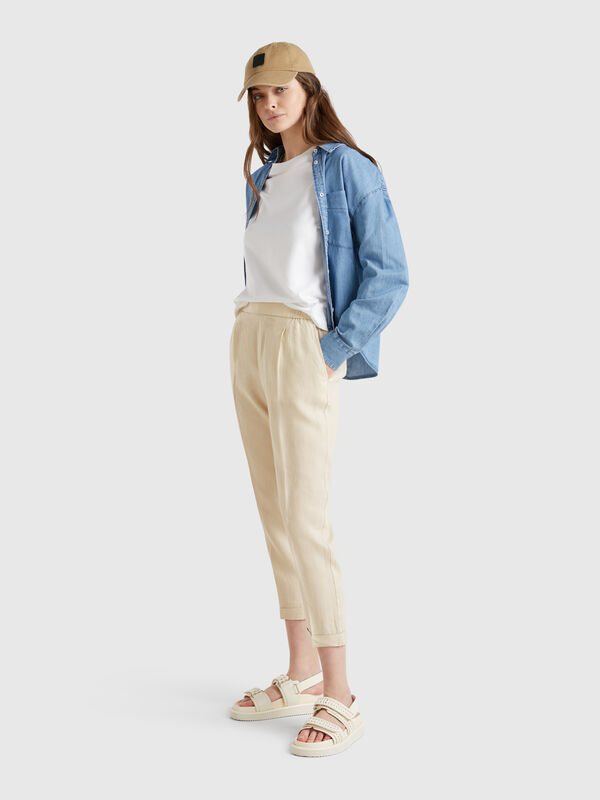 Pantalón cropped 100% lino Mujer