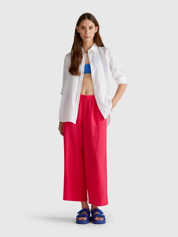Pantalón ancho de puro lino Mujer