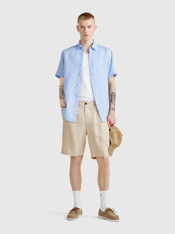 Bermudas con cordón de puro lino Hombre