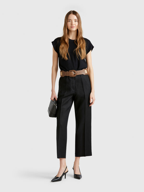 Pantalón recto de puro lino Mujer