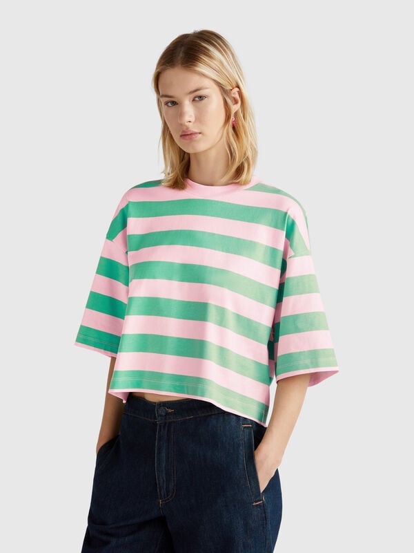 Camiseta rayas verdes y rosas Mujer