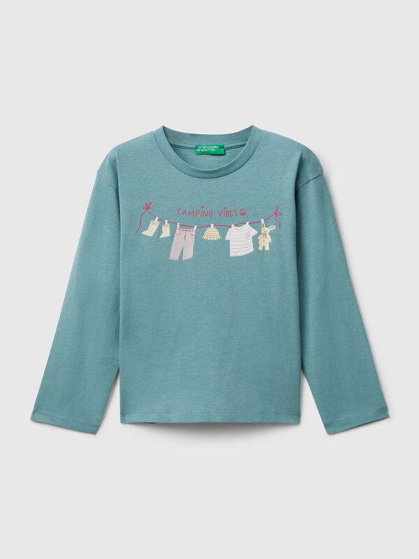 Camiseta de algodón con estampado de purpurina Niña