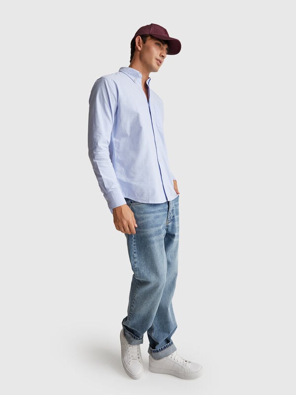 Camisa azul claro con botones y corte regular Hombre