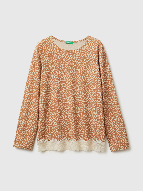 Suéter con estampado animal y encaje Mujer