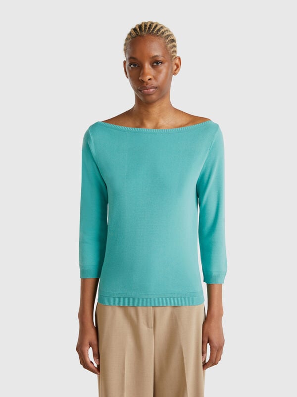 Jersey de 100 % algodón con escote barco Mujer