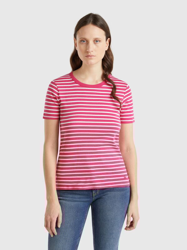 Camiseta a rayas con cuello redondo Mujer