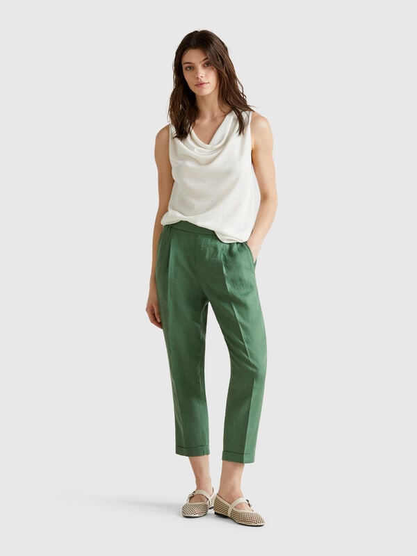Pantalón cropped 100% lino Mujer