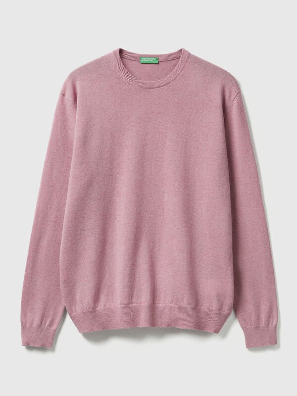 Suéter de cuello redondo en color rosa jaspeado de pura lana merino Hombre