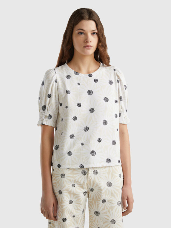 Camiseta de algodón orgánico con estampado de flores Mujer