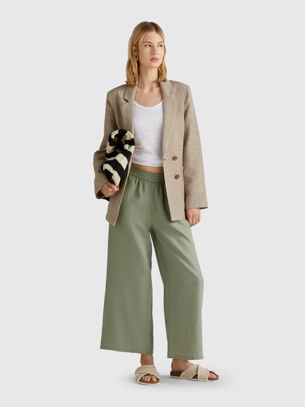 Pantalón ancho de puro lino Mujer