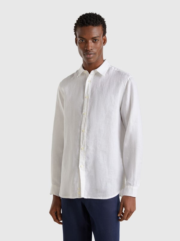 Camisa blanca de puro lino. Hombre
