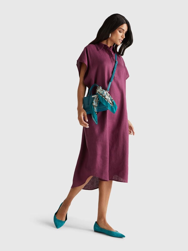 Vestido midi de lino puro Mujer