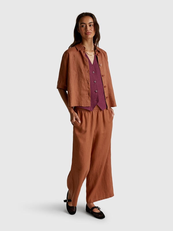 Camisa corta de lino puro Mujer