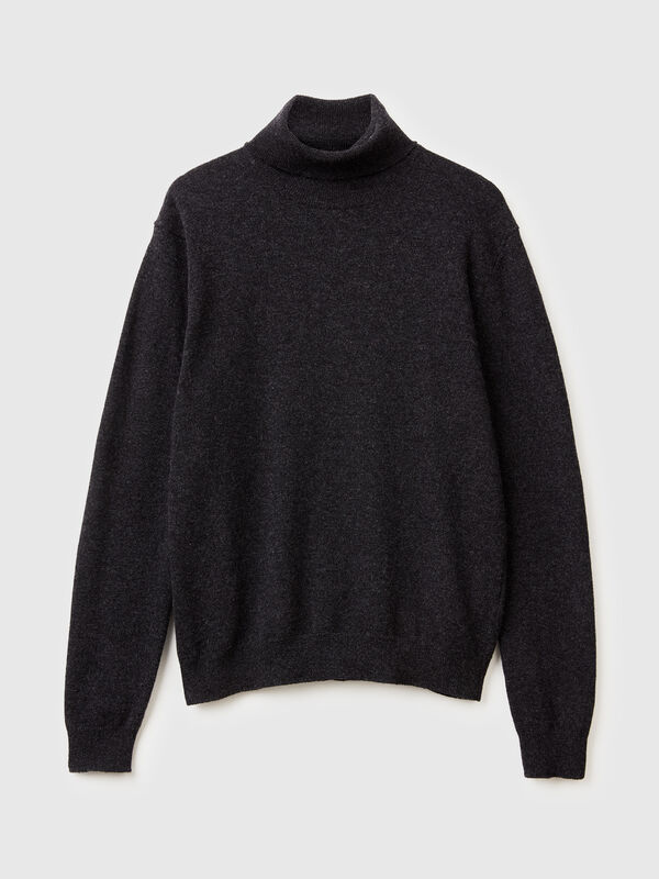 Suéter de cuello alto gris oscuro en pura lana merino Suéter de cuello alto gris oscuro en pura lana merino Mujer