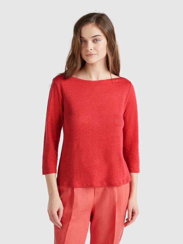 Camiseta manga 3/4 de puro lino Mujer
