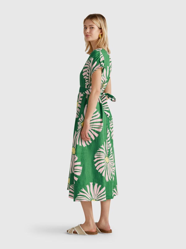 Vestido de lino estampado Mujer